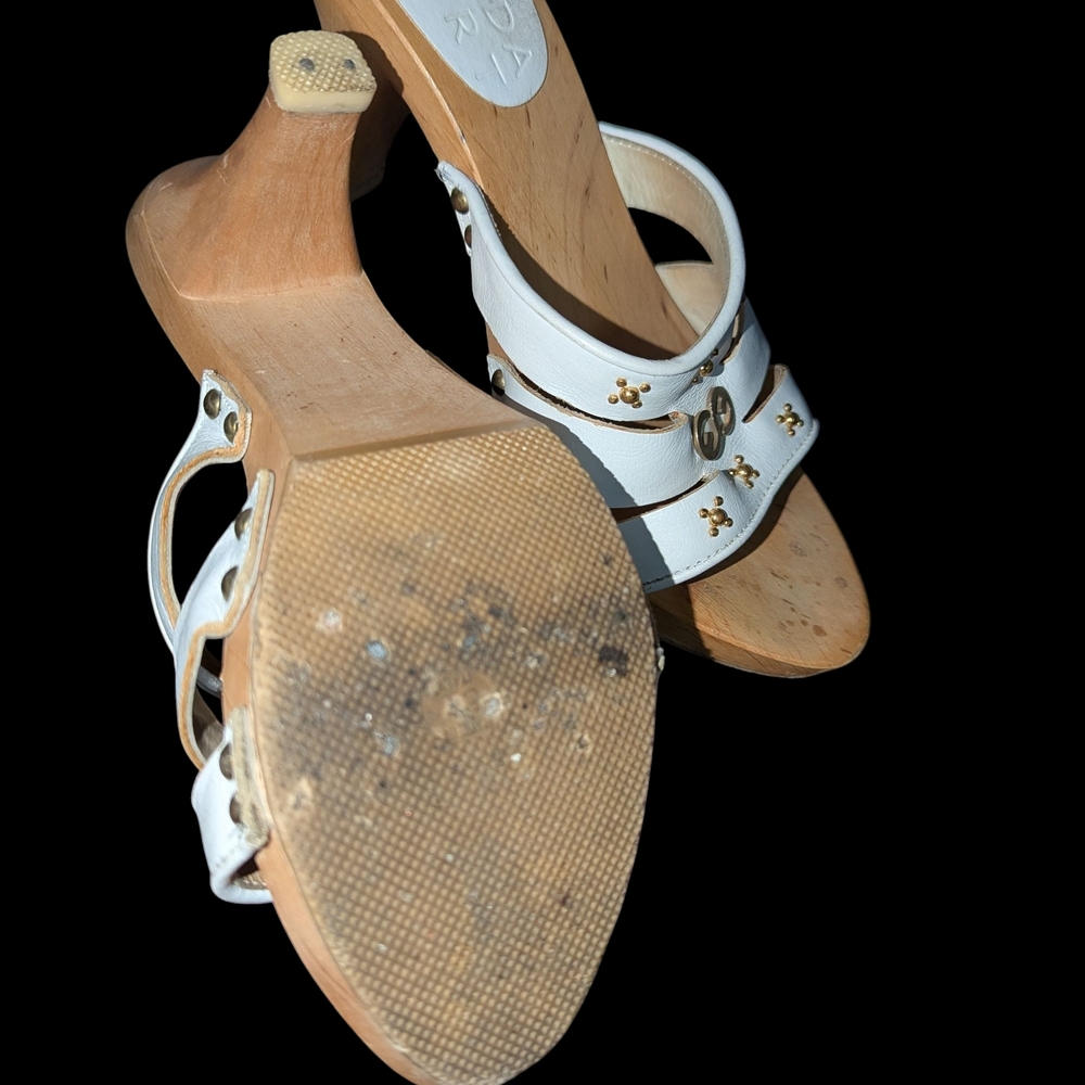 Escada Sports White Leather Wooden Sandals for Women - Picture 8 of 8